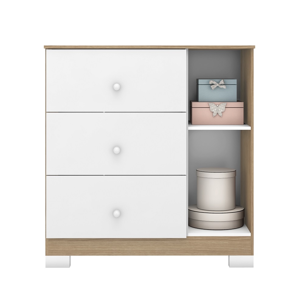 Cômoda Estrela Flok 1 Portas 1 Prateleira e 3 Gavetas Naturalle/Branco 100% MDF, , large image number 2