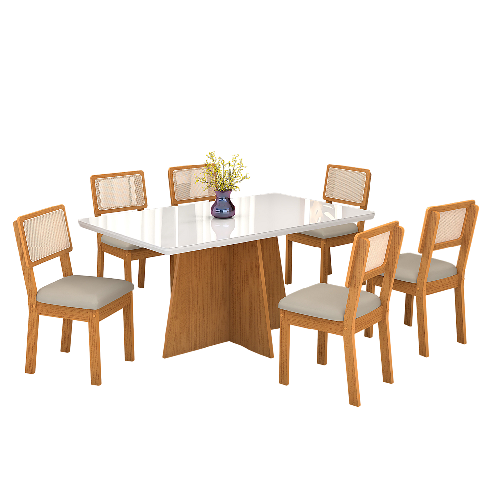 Conjunto de Mesa de Sala de Jantar 6 Cadeiras Amelie Retangular 157x93 S&atilde;o Carlos Isabella