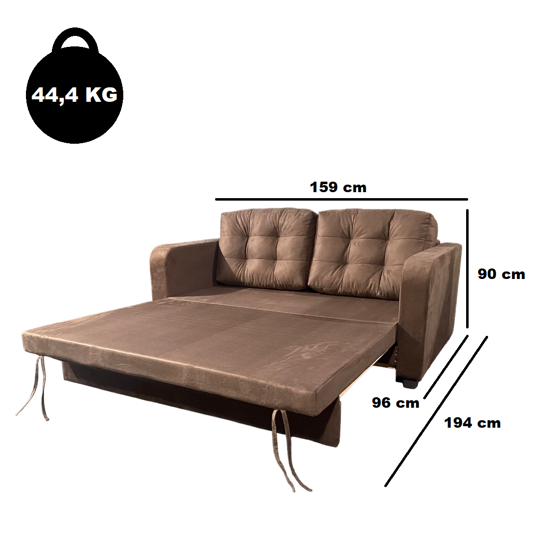 Sofá Cama 2 Lugares Marrom 159cm Movelpaz Porto, , large image number 2