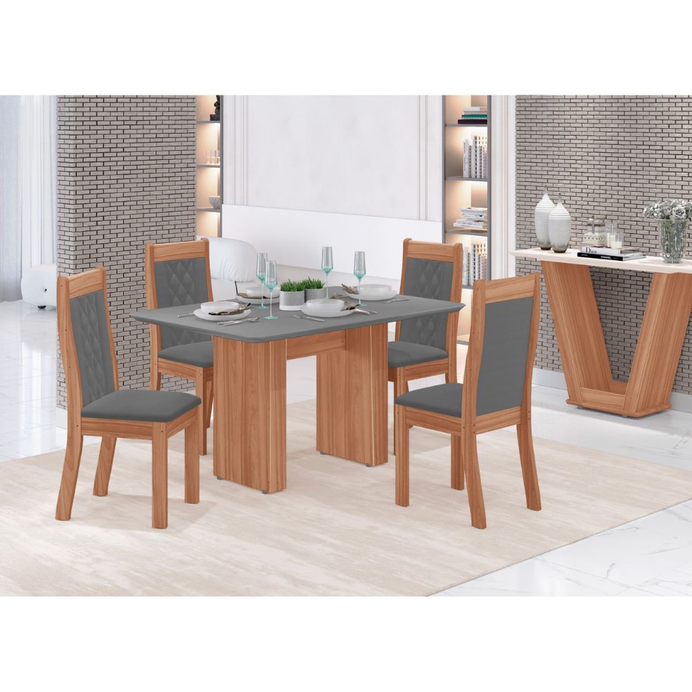 Conjunto de Mesa Tuboarte Helena com 4 Cadeiras Bella Tampo de Vidro 120cm Freijó/Cinza, , large image number 1