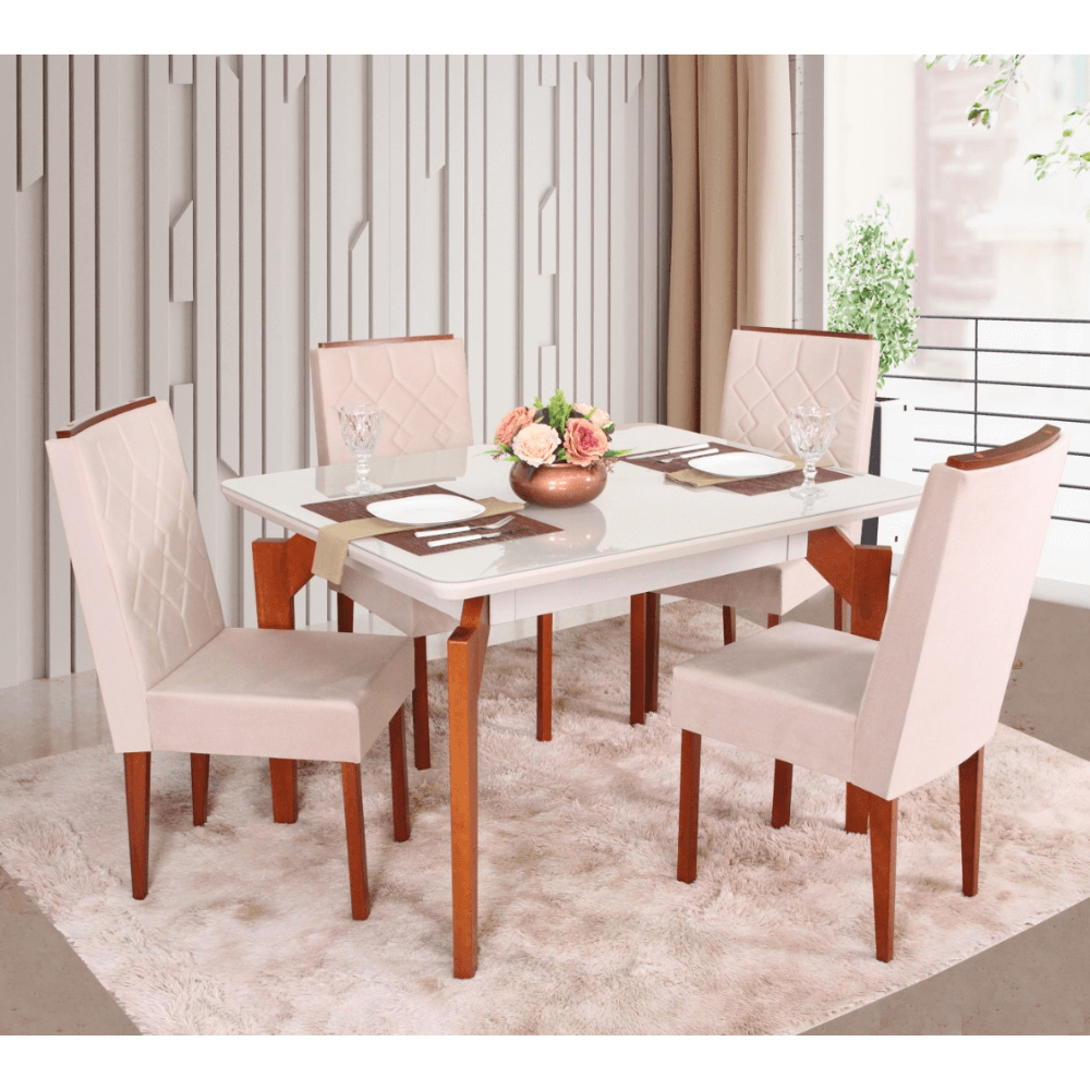 Mesa de Jantar Retangular 4 Cadeiras Abeille São Carlos
