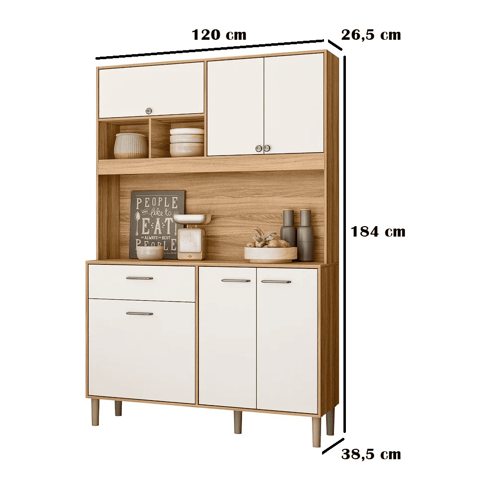 Arm&aacute;rio de Cozinha 120 cm 6 Portas 1 Gaveta Freij&oacute;/Off White Nicioli Erva Doce, , large image number 3
