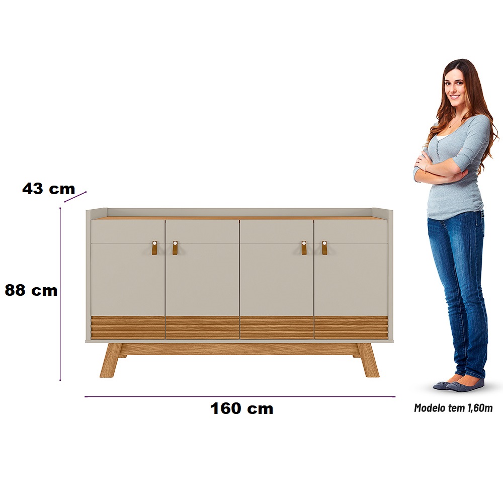 Buffet Linea 4 Portas Abruzzo 160 cm Nature / Off White, , large image number 2