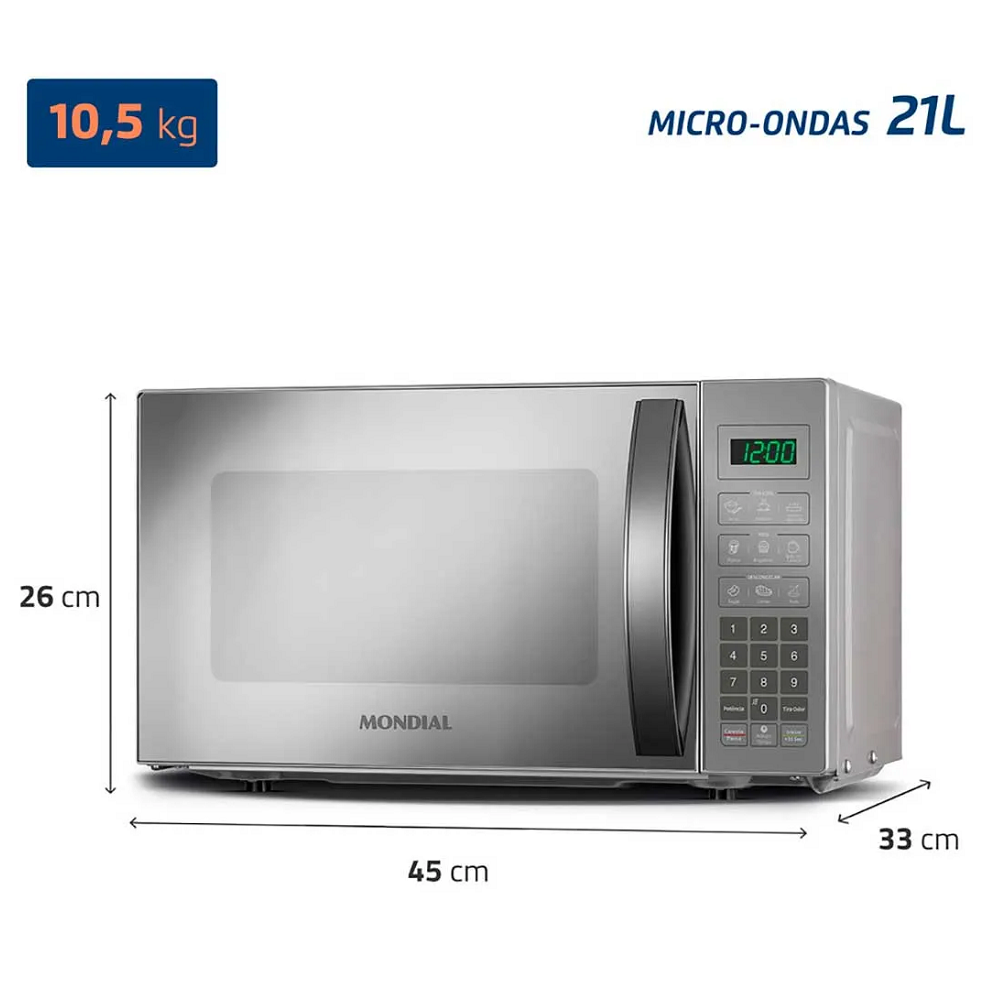 Micro-ondas Mondial 21 Litros MO-01-21-E Cinza Espelhado 1200W, , large image number 6