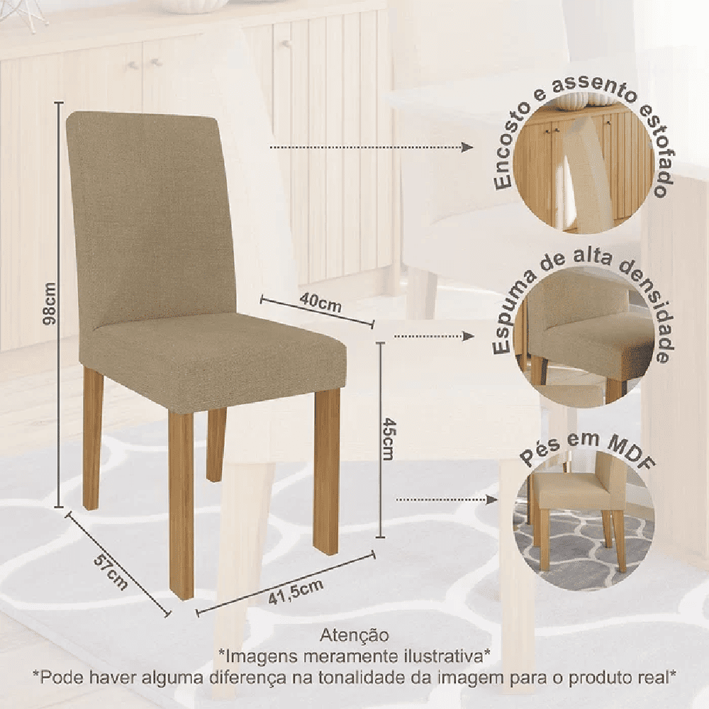 Conjunto Mesa Sala de Jantar Retangular 6 Cadeiras Maia Cimol Patricia, , large image number 6