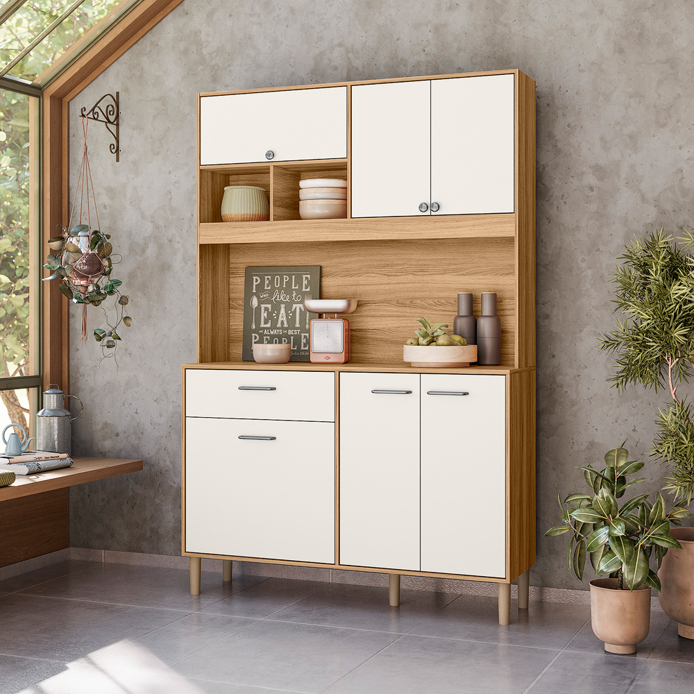 Kit de Cozinha 120 cm 6 Portas 1 Gaveta Freijó/Off White Nicioli Erva Doce