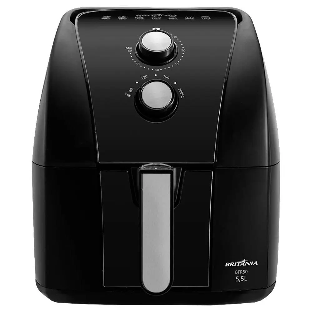 Fritadeira Elétrica Air Fryer Britânia Sem Óleo 5,5 Litros Preta 1500W 220V BFR50