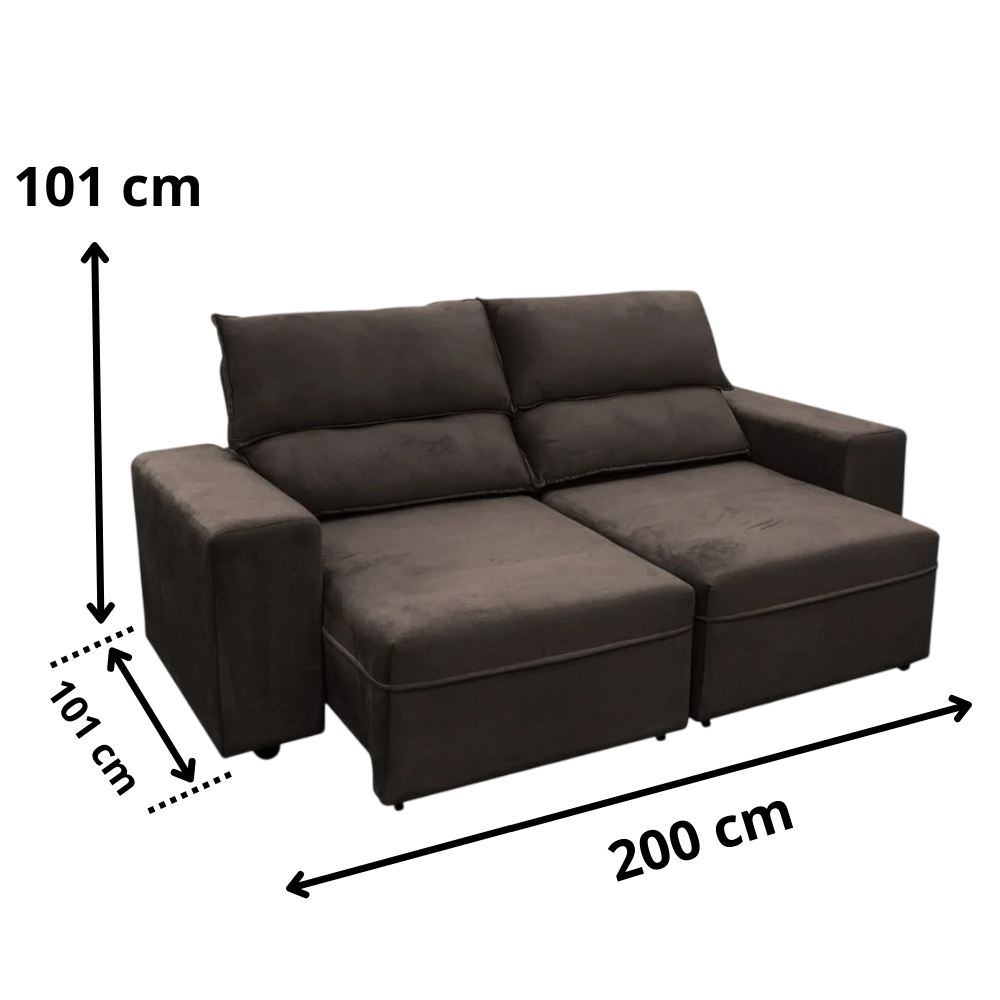 Sof&aacute; Retr&aacute;til e Reclin&aacute;vel 2 Lugares 200cm Veludo Marrom Escuro Nordeste Flex, , large image number 2