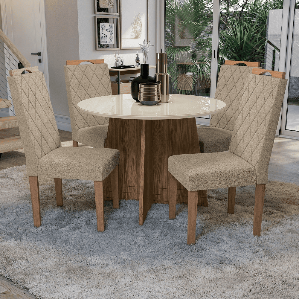 Conjunto de Mesa de Sala de Jantar 4 Cadeiras Redonda 105x105 Kappesberg BA25N 1486EA, , large image number 1