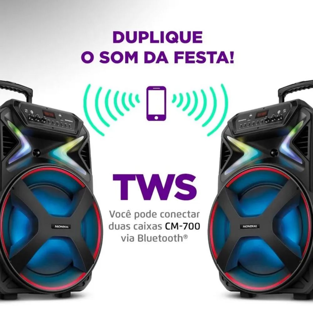 Caixa de Som Amplificada Mondial Bluetooth USB Rádio FM 700W Bivolt CM-700, , large image number 3