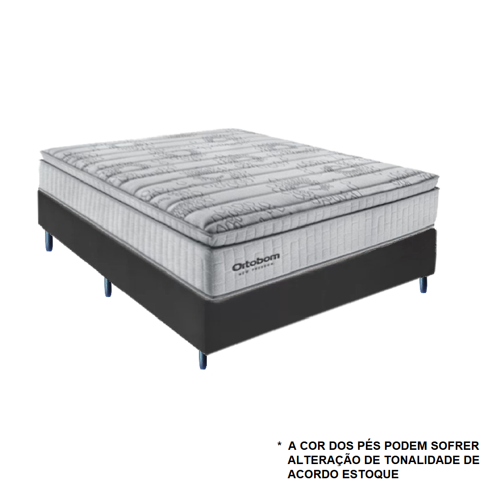 Cama Box Casal Colchão + Base Courino Preta D33 Molas Ensacadas Freedom 138x188x74cm Ortobom