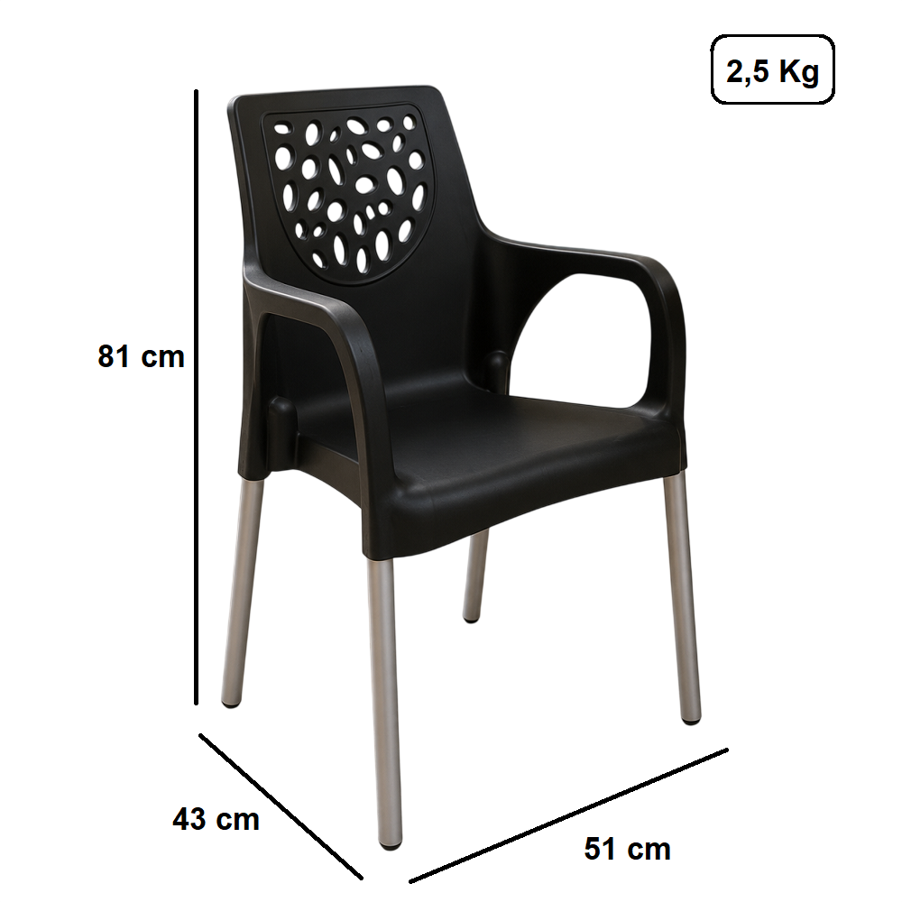 Poltrona de Polipropileno com P&eacute;s de Alum&iacute;nio Forte Pl&aacute;stico Deluxe 81x51x43 Preto, , large image number 2