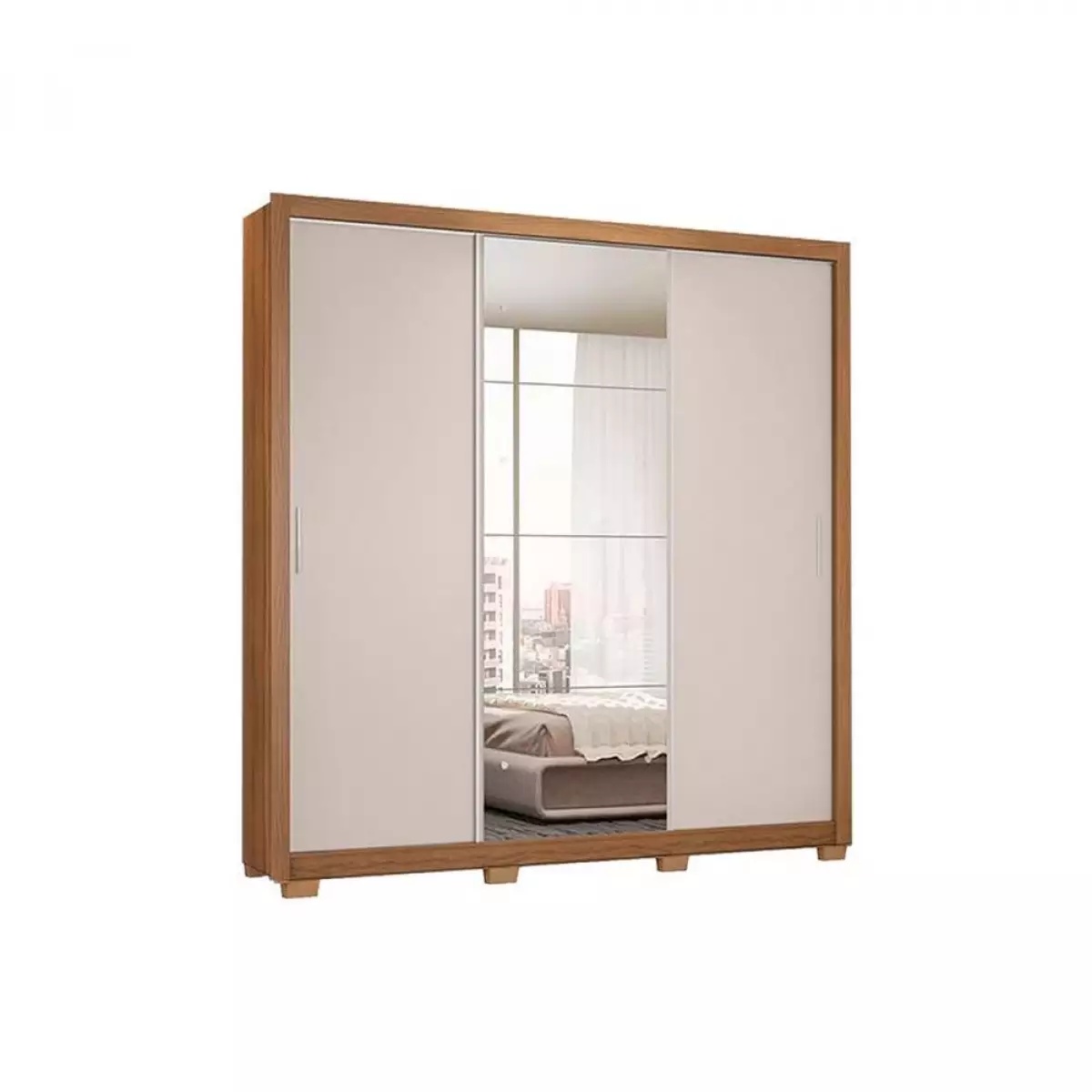 Guarda-Roupa Casal com Espelho 3 Portas 2 Gavetas Amendola/Off White Demóbile Residence