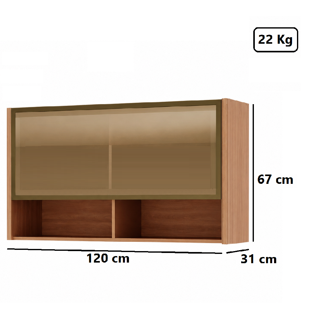 Arm&aacute;rio de Cozinha Telasul Fiorela 120 cm 1 Portas Basculante c/ Vidro Freij&oacute;, , large image number 2