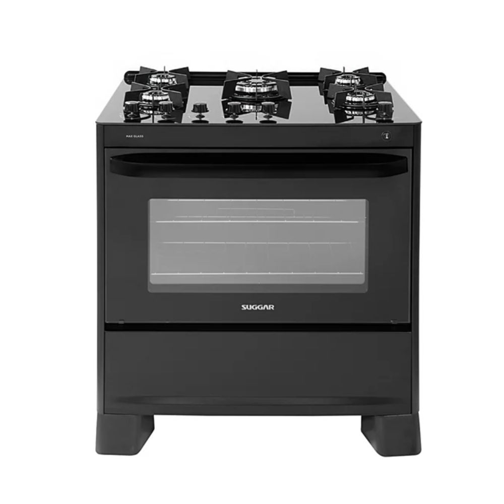 Fogão 5 Bocas Suggar Mesa De Vidro Bivolt Max Glass Preto FGVMG510PT