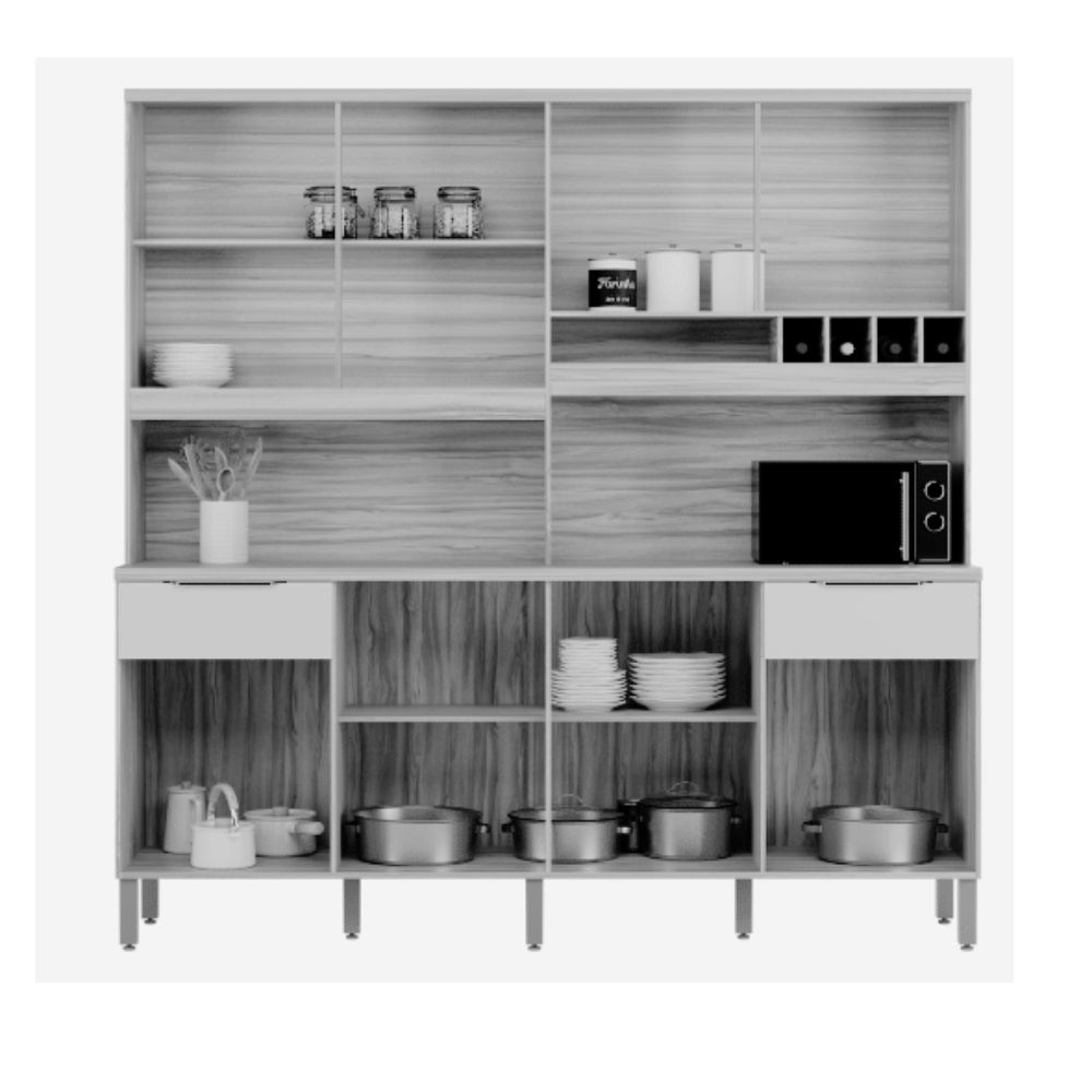 Kit Cozinha Rio Doce MDF Concord 8 Portas 2 Gavetas Amêndoa/Chumbo, , large image number 2