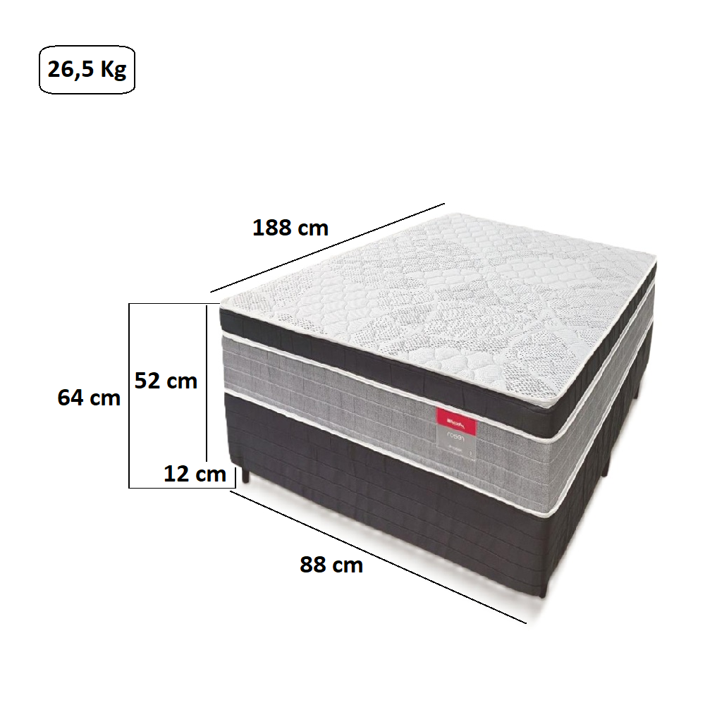 Cama Box Solteir&atilde;o Conjugada Rosen Molas Bonel Cinza 88x188x64 cm Reconflex, , large image number 1