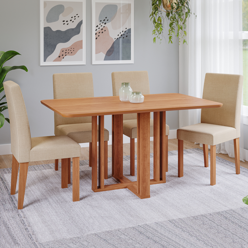 Conjunto Mesa Sala de Jantar Cinamomo/Gengibre 4 Cadeiras Maia Retangular 130x80 Cimol Flora 100% MDF, , large image number 1