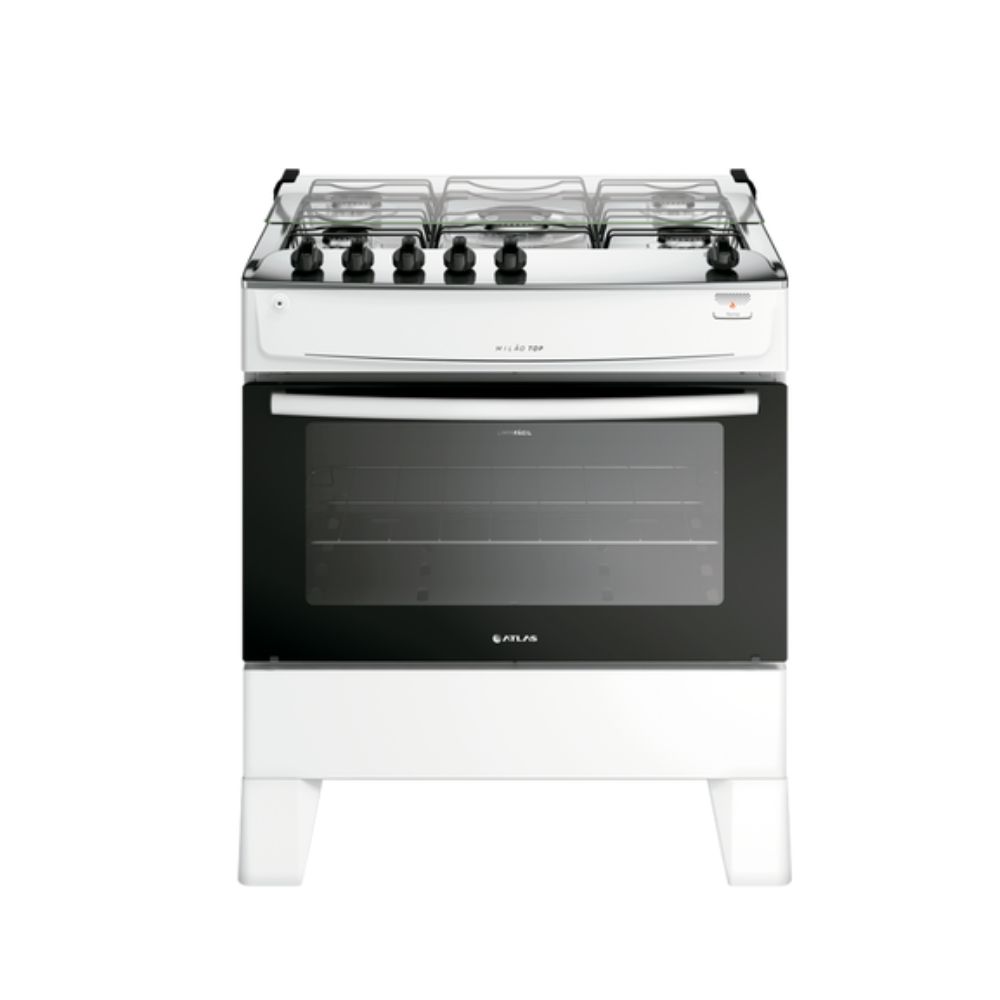 Fogão 5 Bocas Atlas Mesa Inox Acendimento Automático Branco Milão Top Bivolt