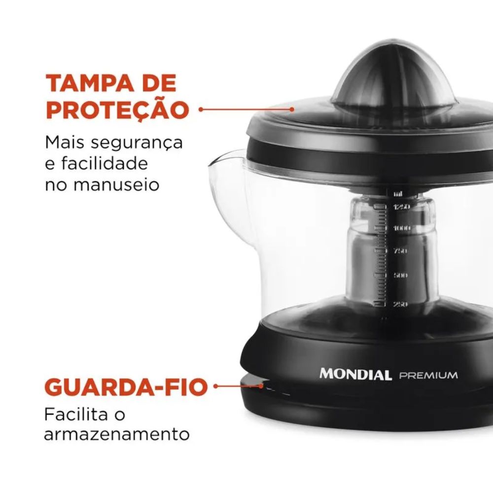 Espremedor de Frutas Elétrico Mondial Preto 1,25L 220V E-02, , large image number 3
