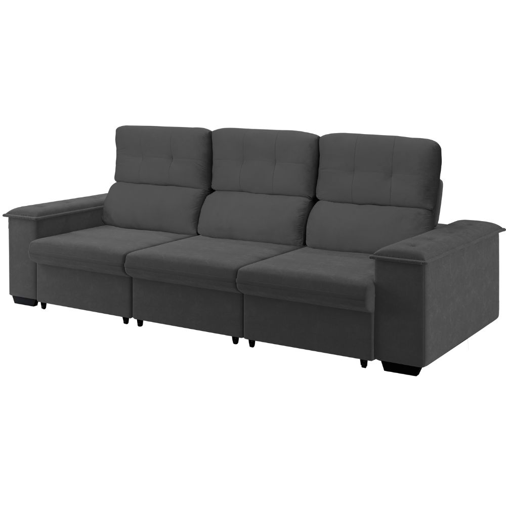 Sofá 2 Lugares 3 Assentos Retrátil/Reclinável Califórnia Tecido Veludo 220cm Nordeste Flex Cinza, , large image number 1