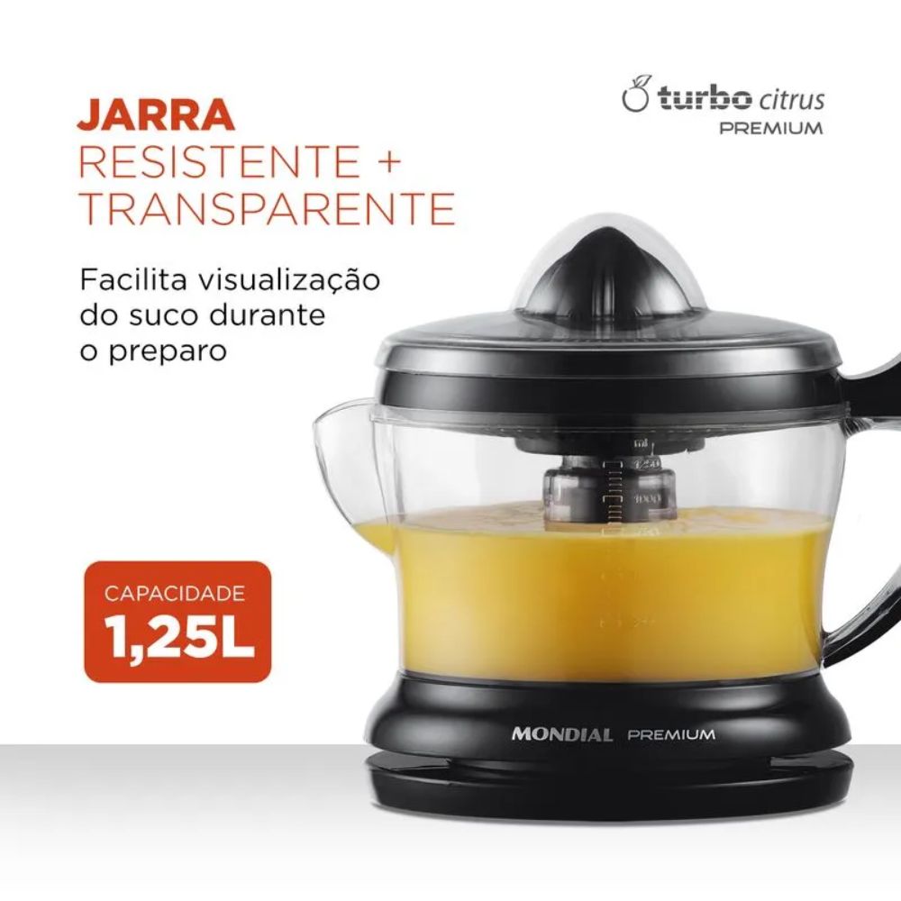 Espremedor de Frutas Elétrico Mondial Preto 1,25L 220V E-02, , large image number 1