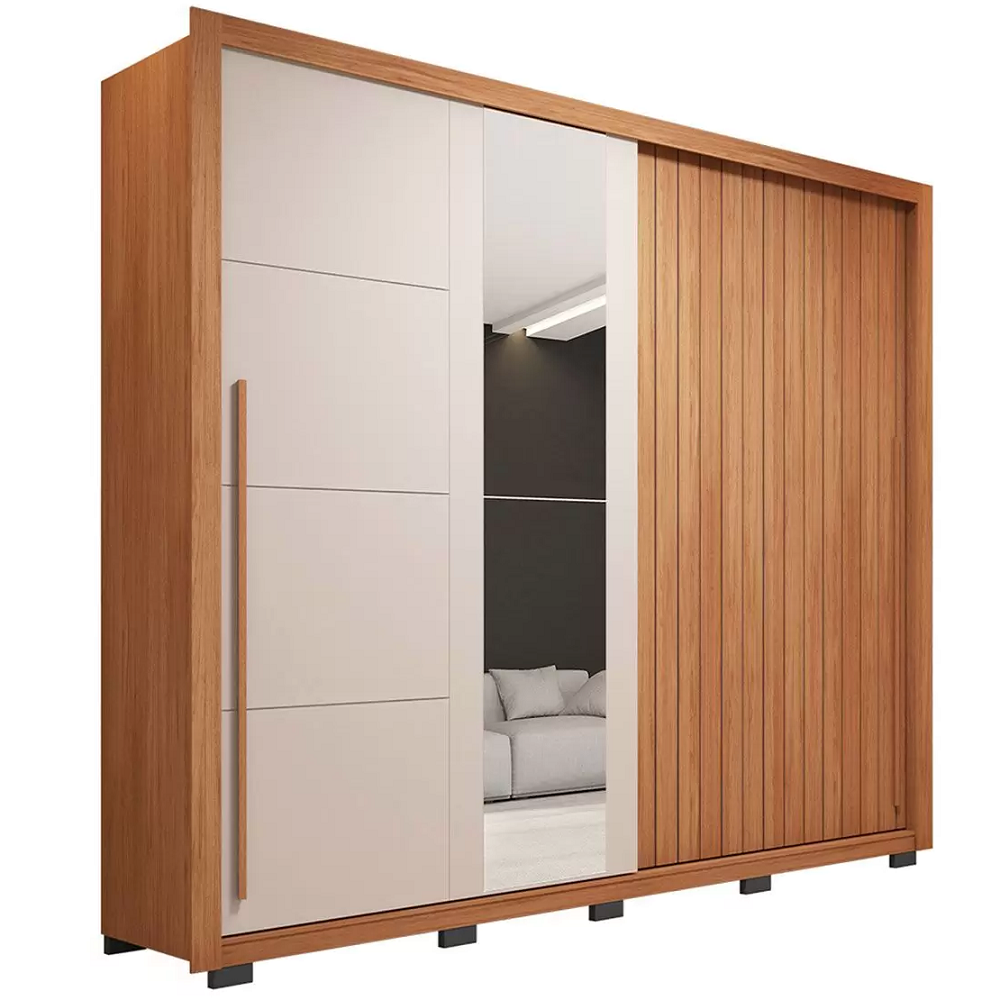 Guarda-Roupa Casal 2 Portas 4 Gavetas Freijo/Off White com Espelho Caemmun Romanus 2.4
