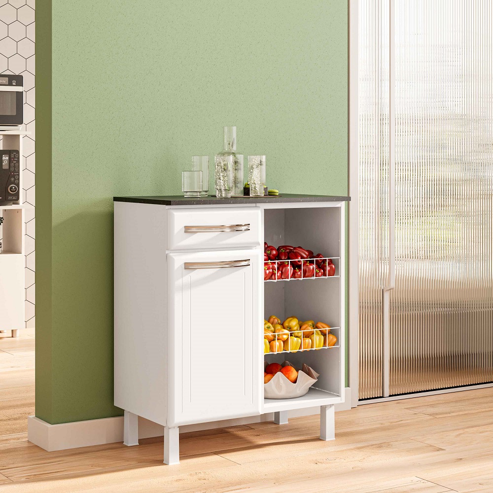 Fruteira de Chão para Cozinha 1 Porta 1 Gaveta Esmeralda Telasul Branco, , large image number 1