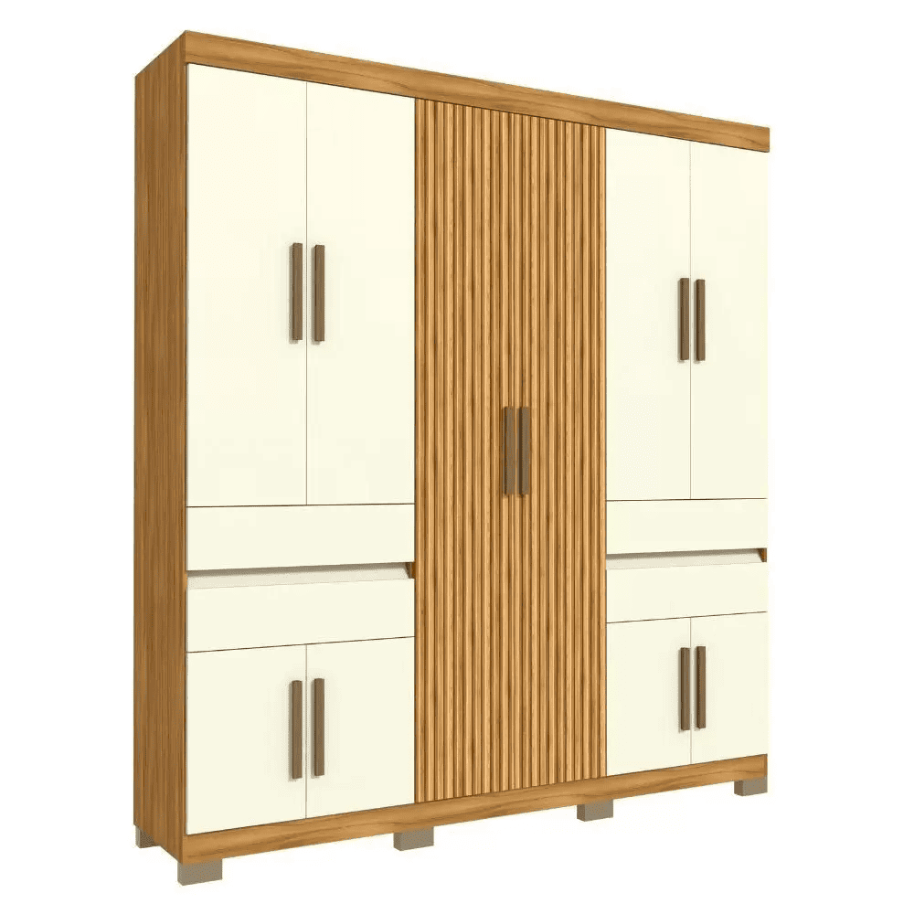 Guarda-Roupa Casal 10 Portas 4 Gavetas Freijo/Off White Avelan Nevada