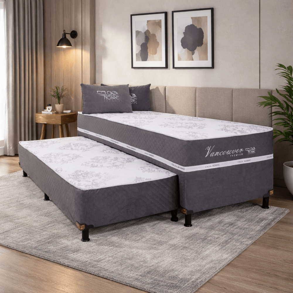 Cama Box Conjugada Solteiro com Auxiliar Vancouver Premium 188x88x71 cm Caza Nobre, , large image number 1