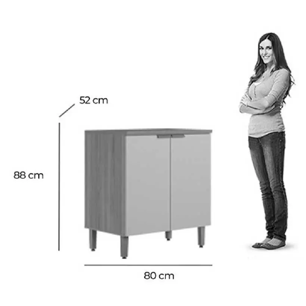 Balcão de Cozinha com Tampo 2 Potas 1 Prateleira 80cm Jequitibá/Off White - 100% MDF, , large image number 3