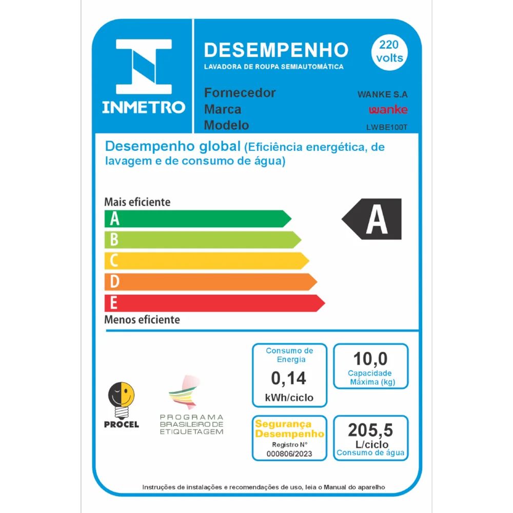 Tanquinho de Lavar Roupas Wanke 10kg 220V LWBE100T - Preto, , large image number 6