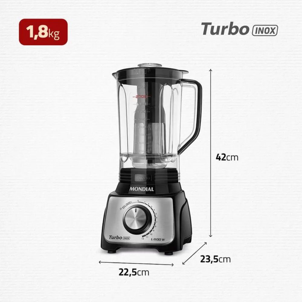 Liquidificador Mondial Turbo com Filtro 12 Velocidades L-1100-BI 3 Litros 220V 1100W, Preto, large image number 7
