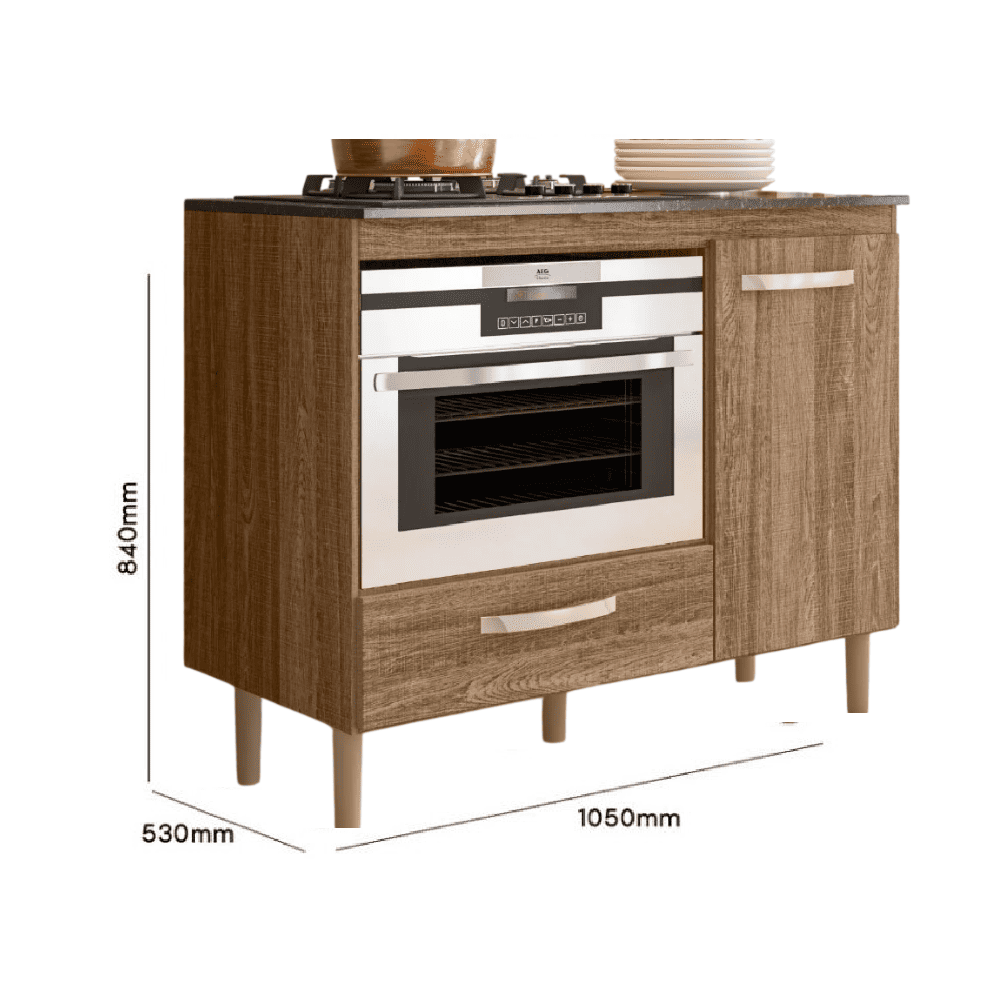 Balc&atilde;o de Cozinha para Cooktop e Forno Fit 1 Porta 1 Gaveta Carvalho Nicioli, , large image number 2