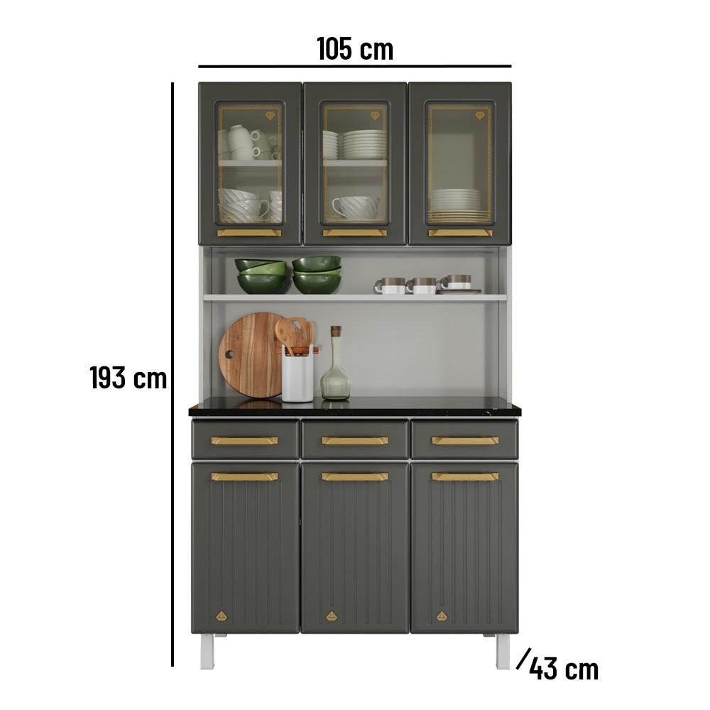 Kit de Cozinha 105 cm 6 Portas 3 Gaveta 3 Prateleiras Cinza Telasul Diamante New, , large image number 7