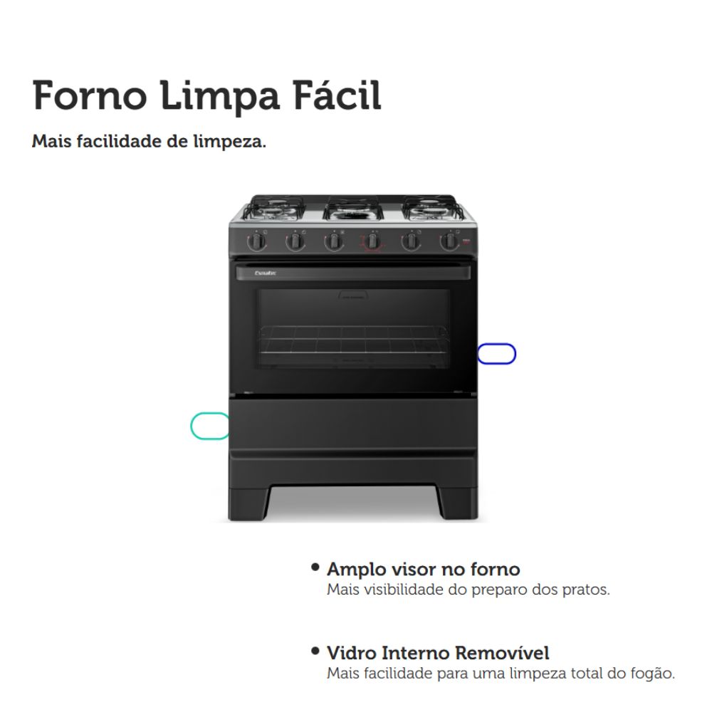 Fogão 5 Bocas Esmaltec Mesa de Inox Forno Limpa Fácil Preto Ideal Pop 5120 Bivolt, , large image number 4