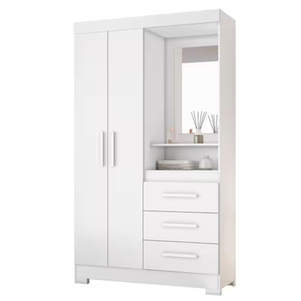 Guarda-Roupa Solteiro 2 Portas 3 Gavetas Branco/Rosa Notável NT6020