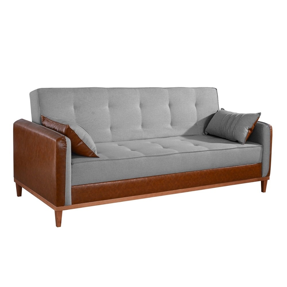 Sof&aacute; Cama 3 Lugares 1 Assento Linho Saturno Cinza 200 cm Design Unique