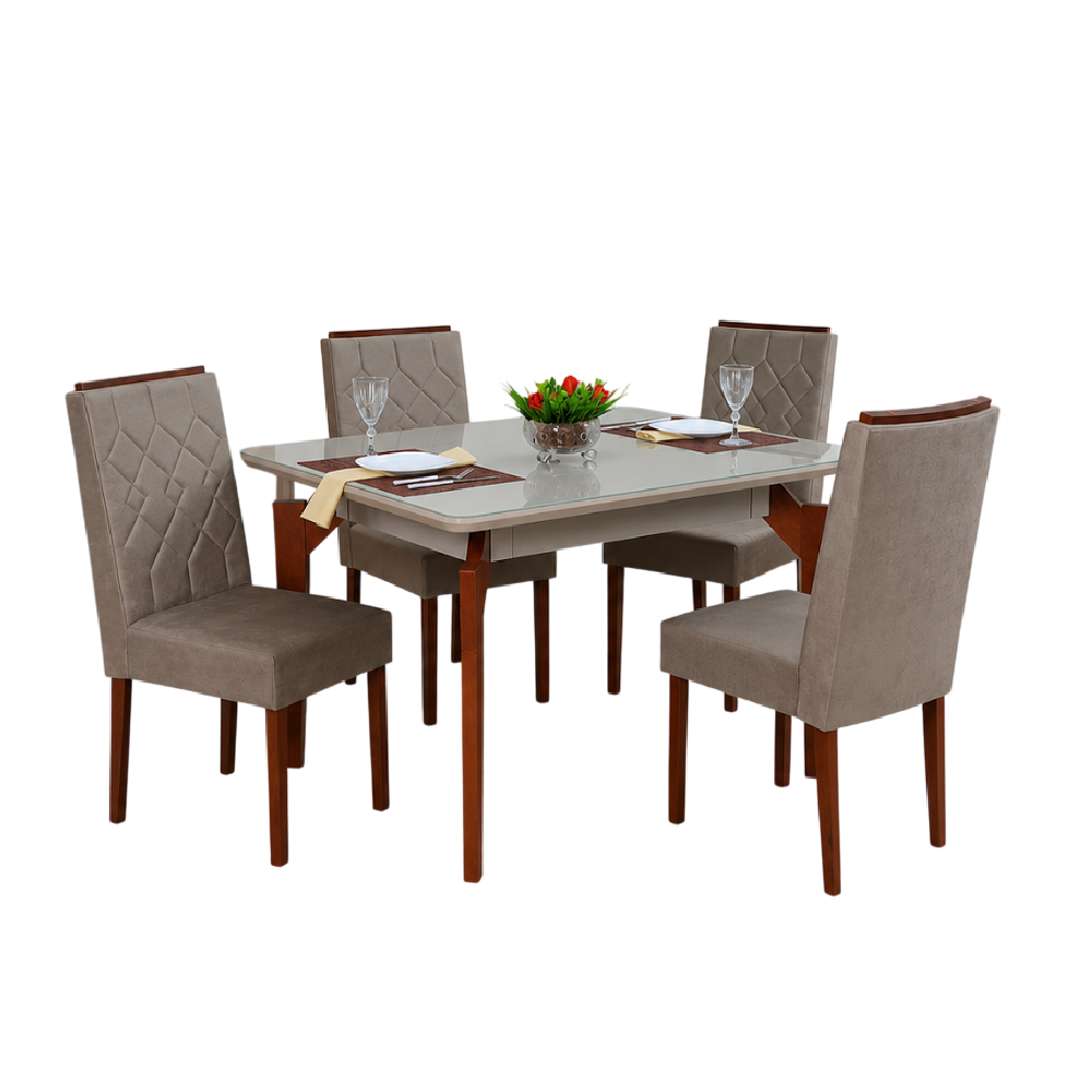 Mesa de Jantar 4 Cadeiras Torino Retangular 114x93cm Bege/MelOff White S&atilde;o Carlos Abeille