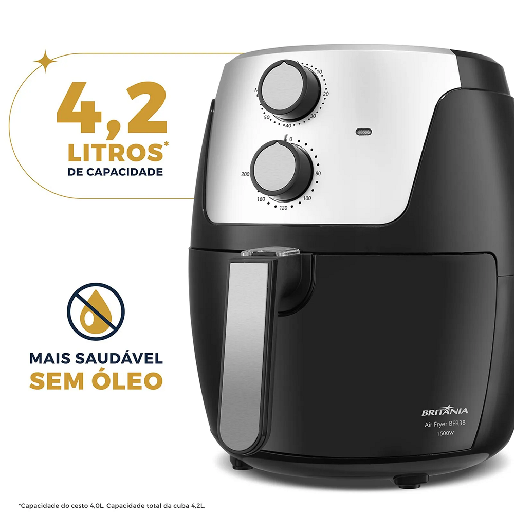 Fritadeira Elétrica Air Fryer Britânia Sem Óleo 4,2 Litros Preta 1500W 220V BFR38, , large image number 4
