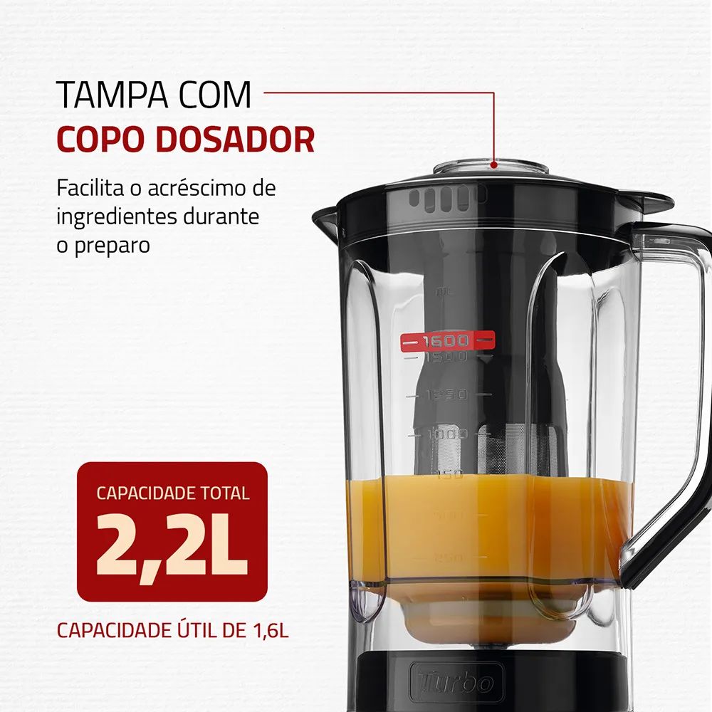 Liquidificador Mondial Preto Turbo Com Filtro 2,2 Litros 550W 220V L99FB, , large image number 4