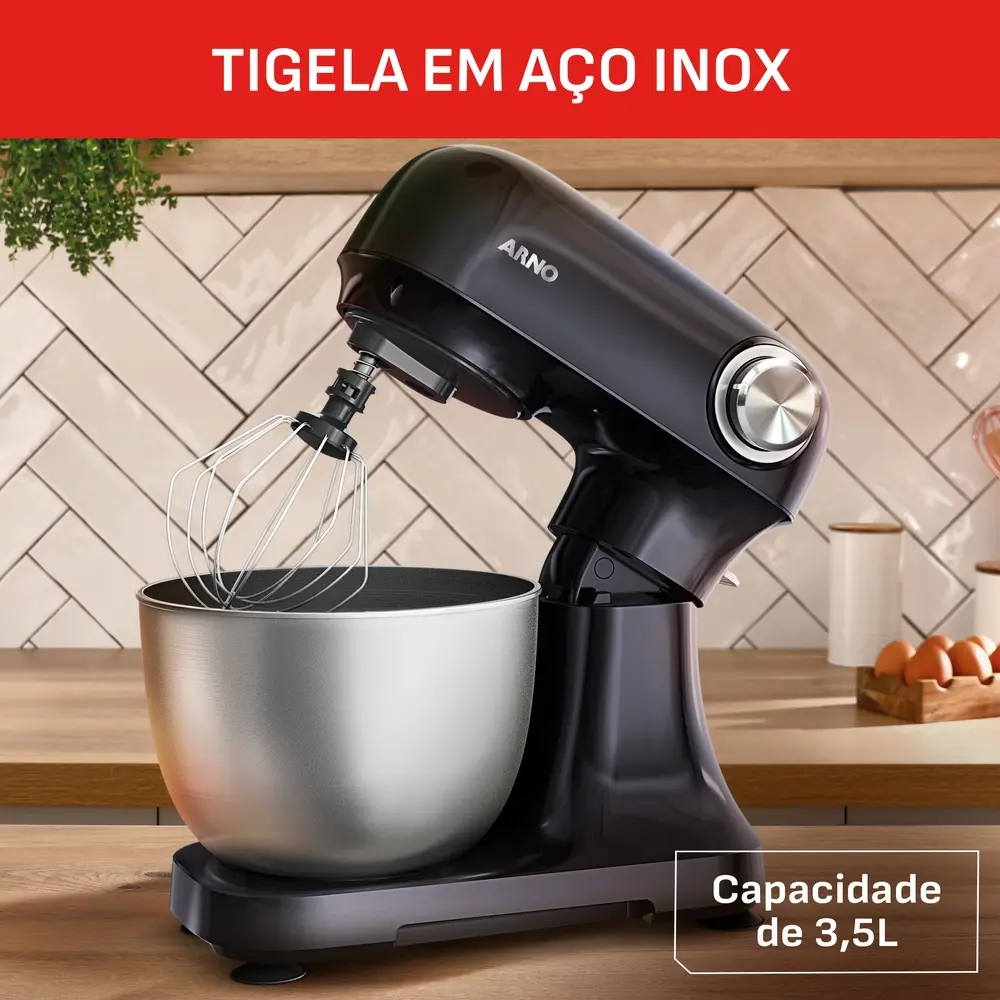 Batedeira Planet&aacute;ria Arno Preta Bake Easy KM10 Tigela em Inox 500W 220V, , large image number 2