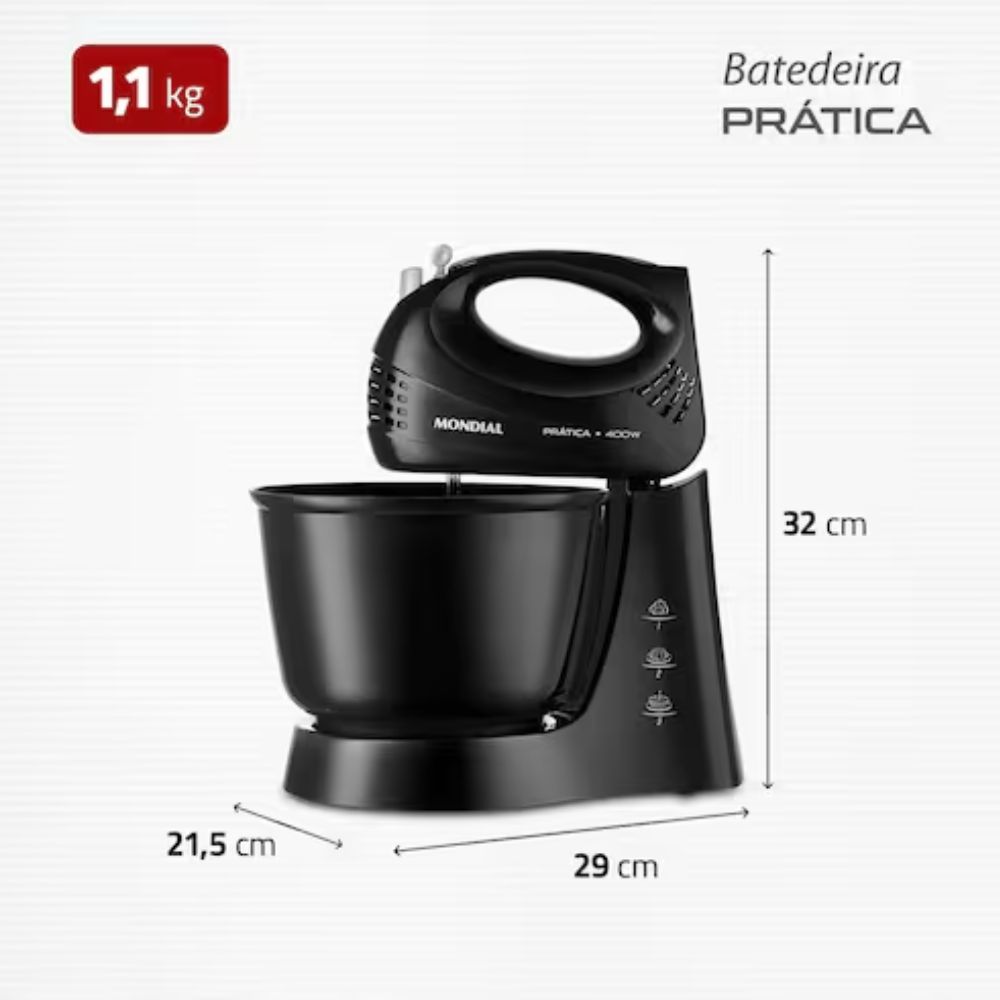 Batedeira Mondial Preta Turbo Tamanho Família 400W 220V B-44-B, , large image number 6