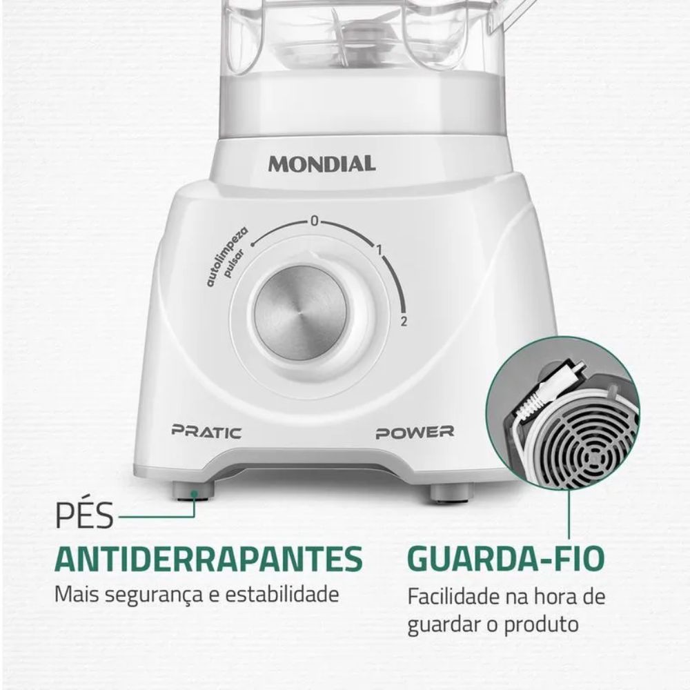 Liquidificador Mondial Branco 2 Litros 550W 220v Pratic Power L 97-W, , large image number 5