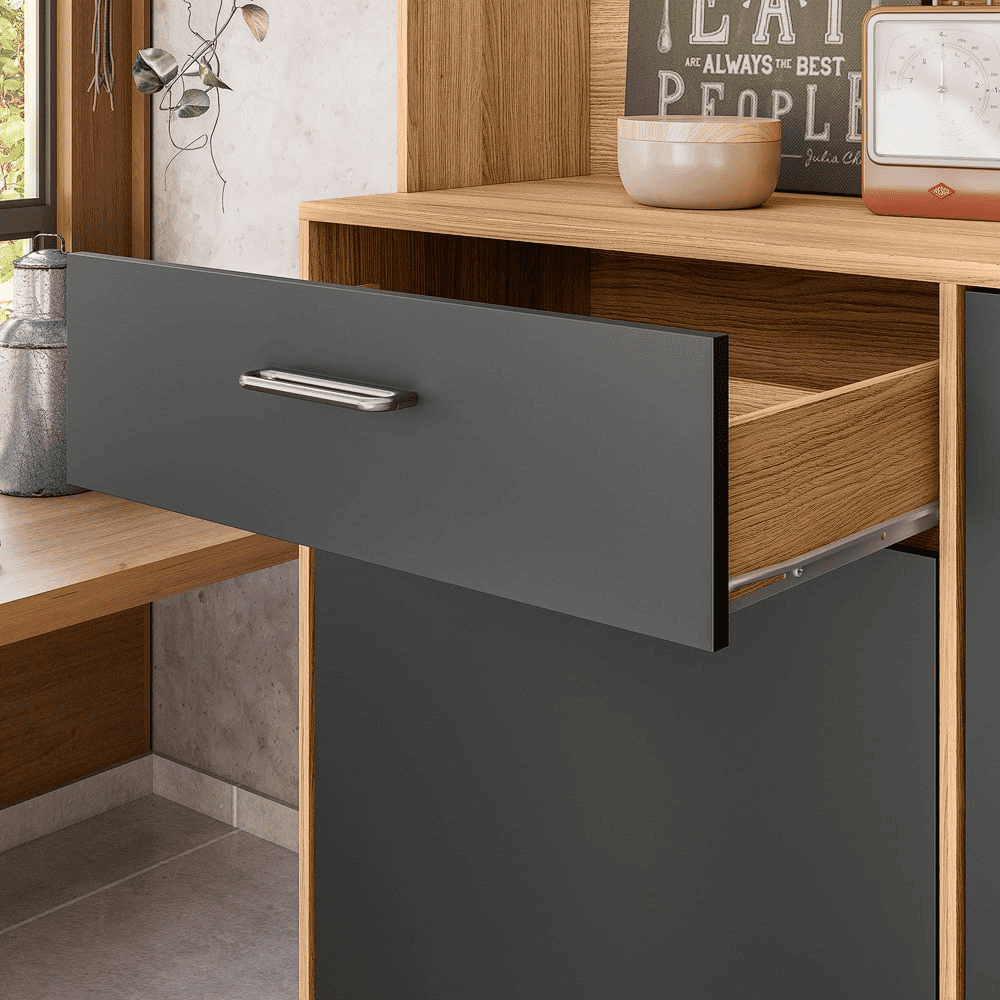 Arm&aacute;rio de Cozinha 120 cm 6 Portas 1 Gaveta Freij&oacute;/Chumbo Nicioli Erva Doce, , large image number 3