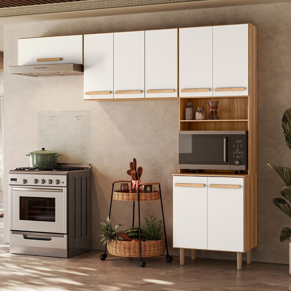 Cozinha Completa 8 Portas Freijó/Off White Nicioli Lemon