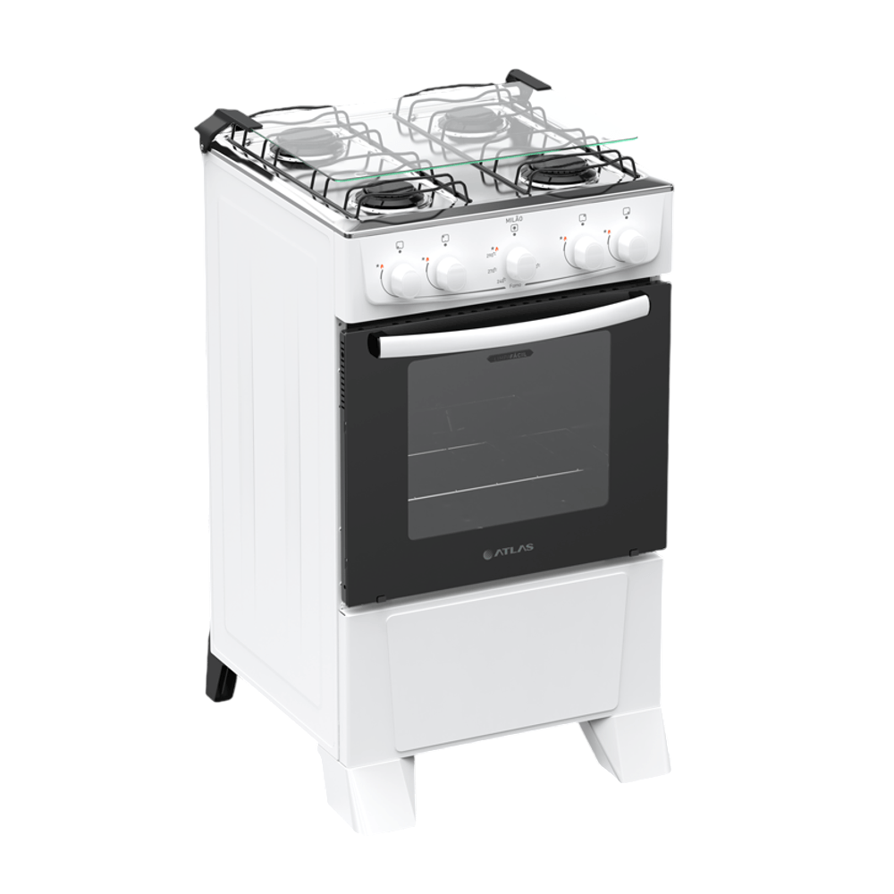 Fog&atilde;o 4 bocas Atlas Mesa de Inox Branco New Mil&atilde;o