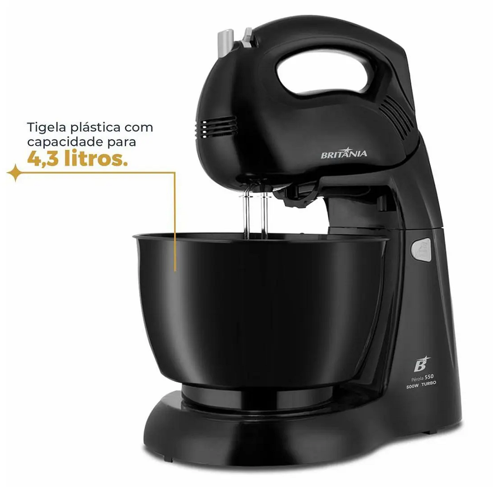 Batedeira Britânia Preta 4 Velocidades 500W 220V Pérola 550PR, , large image number 2
