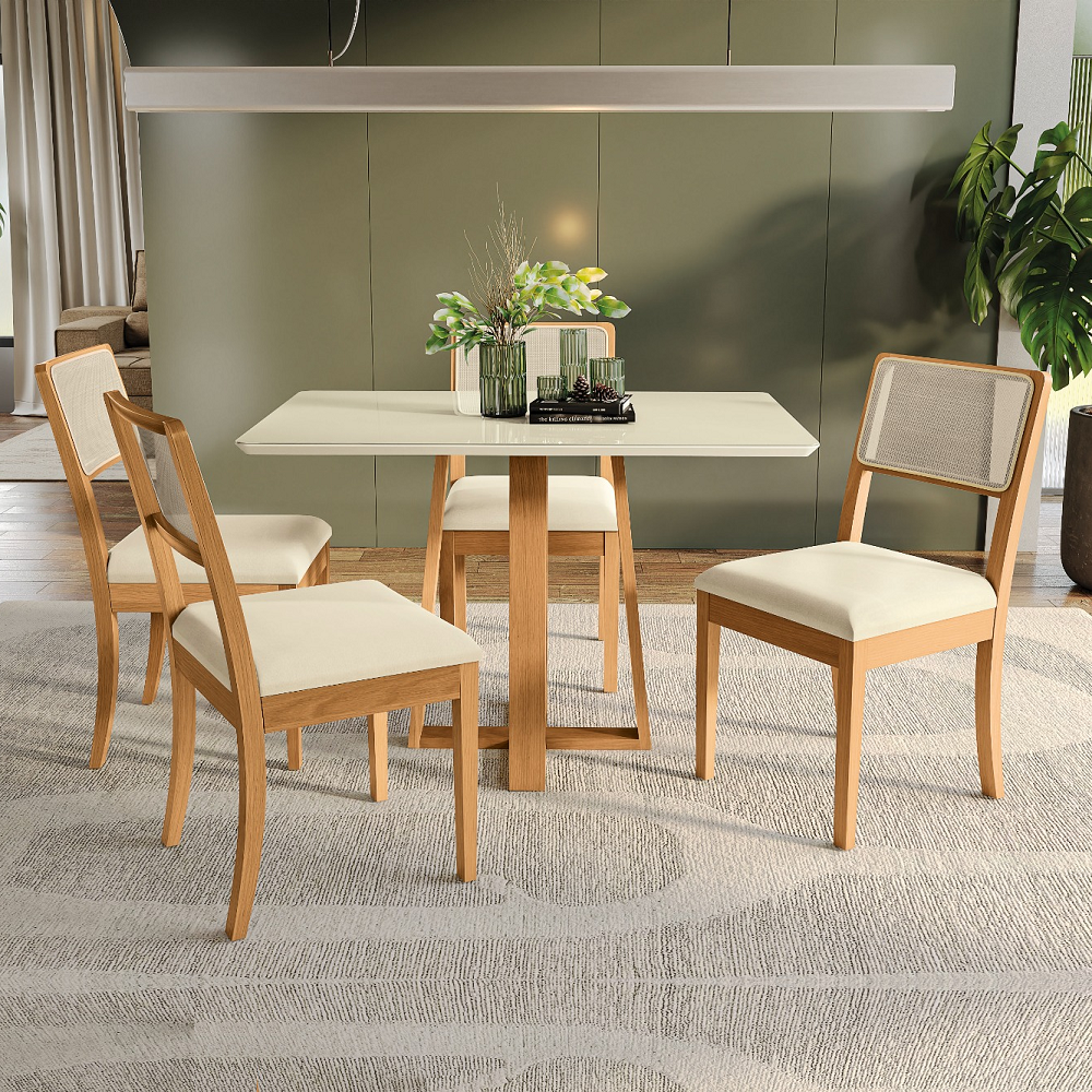 Conjunto de Mesa Sala de Jantar 4 Cadeiras Canela/Off White 120x80 Kappesberg CSJ023CA-OWV8, , large image number 1