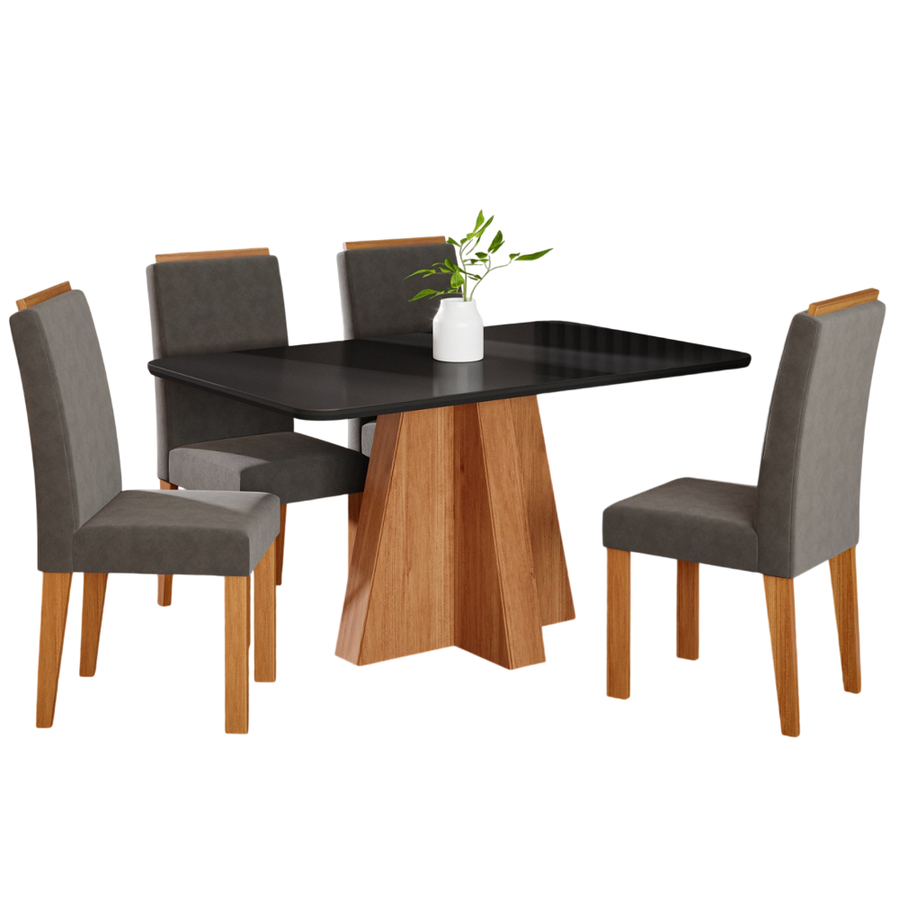 Conjunto Mesa Sala de Jantar 130x80 4 Cadeiras Julia Cinamomo/Chumbo/Chumbo Cimol Patr&iacute;cia